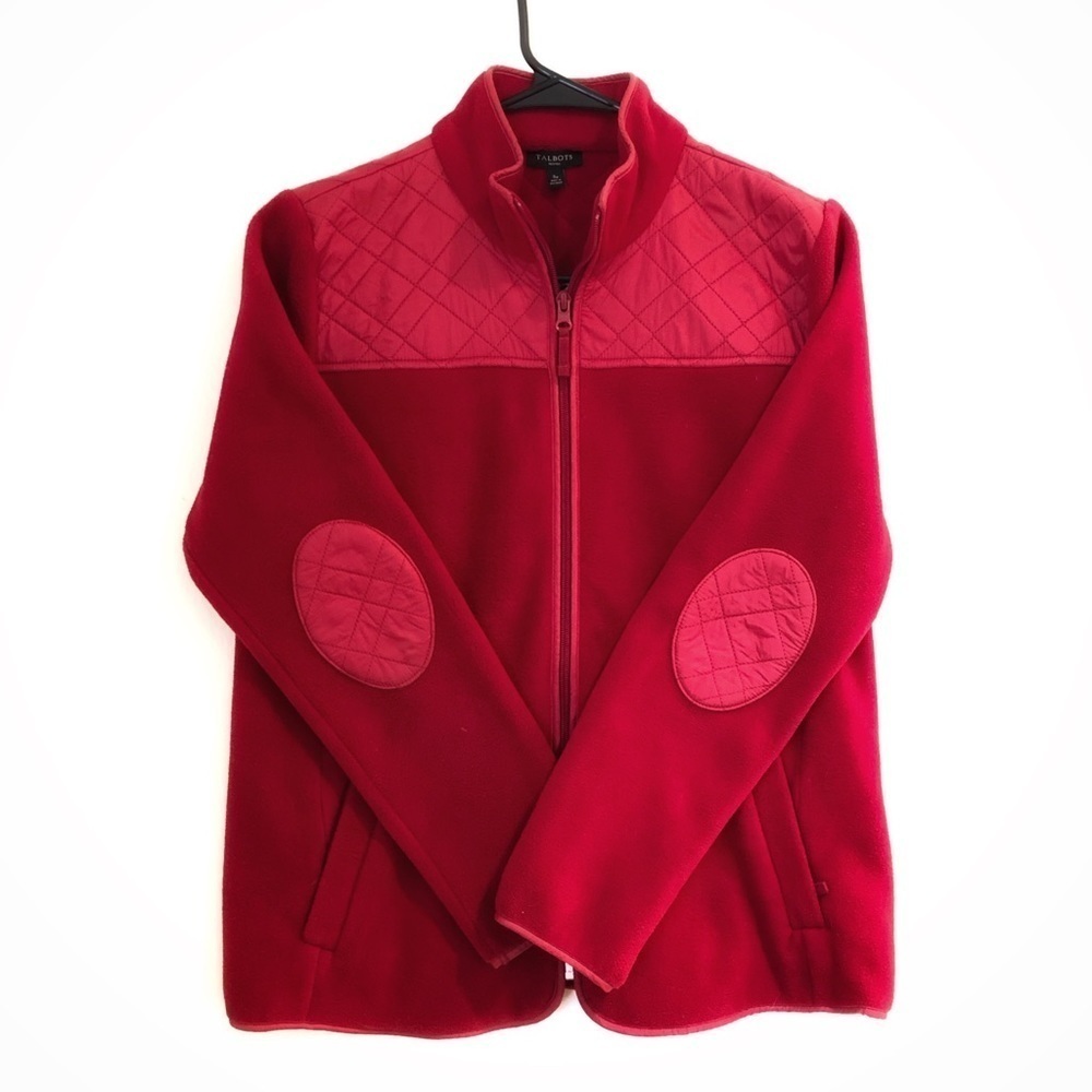 NWT Talbots Quilted Elbow Patch Fleece Full Zip Up Sweater Sweatshirt Ja…